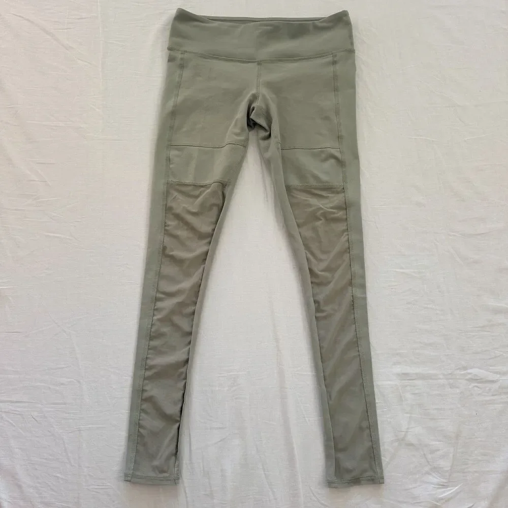 Alo Yoga Airbrush Mesh Panel Leggings Sage Green M High Rise Yoga Activewear